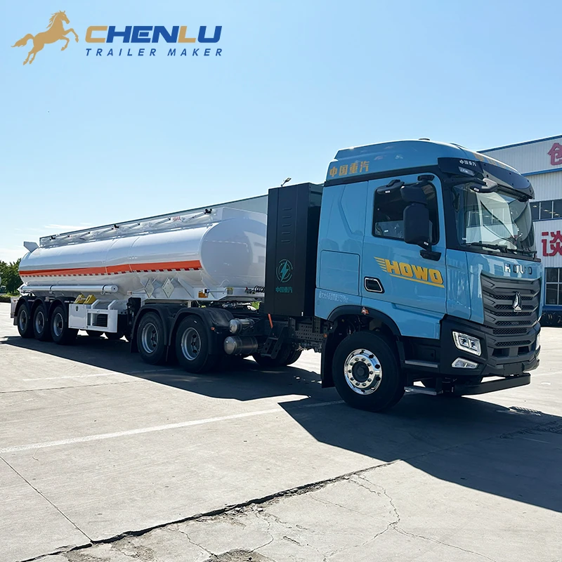 White 9,000 litre three-axle fuel tanker semi-trailer coupled to a blue tractor